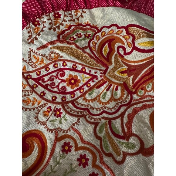 VTG Pier 1 Round Boho Ruffle Pillow Set Red Polka Dot Embroidered Floral Design - Picture 4 of 16
